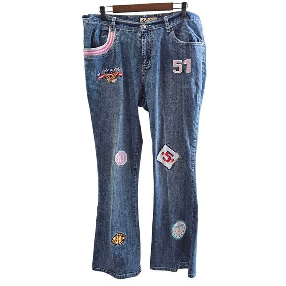 Neeso Y2K Patch Jeans Medium Wash Size 16 - Picture 1 of 10